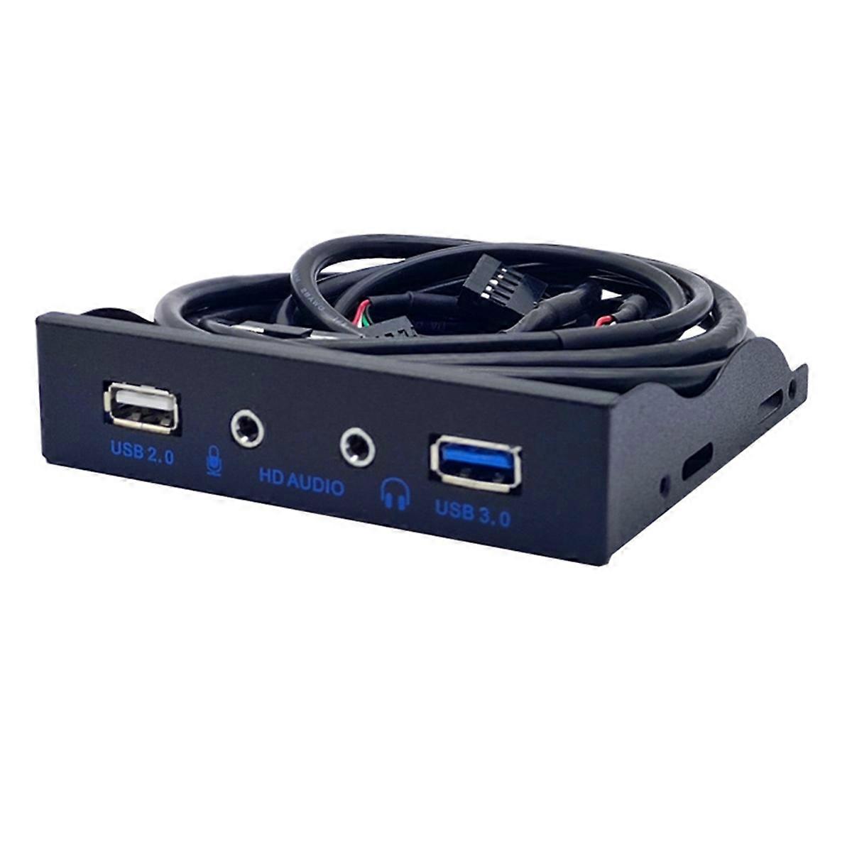 USB 3.0 Hub 3.5mm Earphone Jack Mic Interface Front Panel Black