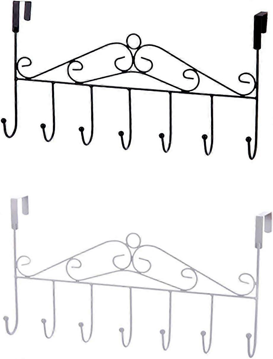 Door Hook Clothes Hanger - Seven Hooks (1 Pack) Black + White