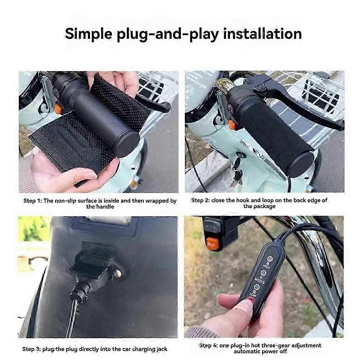 USB Motorcycle Heated Grips Handlebars 3-Speed Adjustable Insulated Handlebar ElectricScooter Bicyc