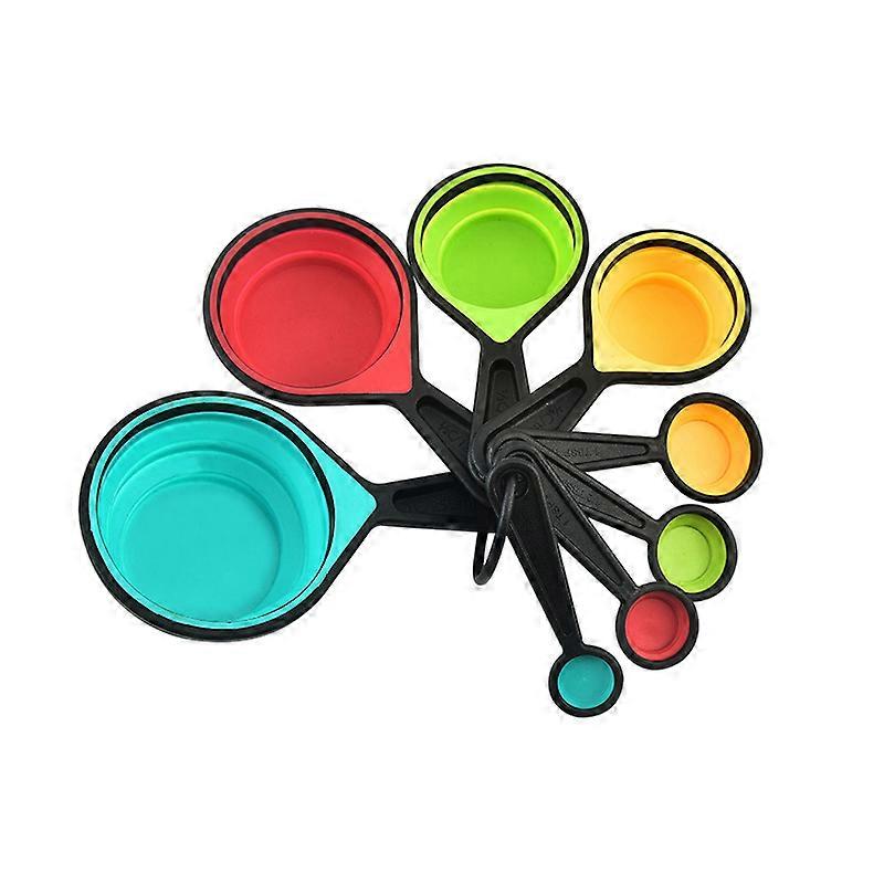 Collapsible Measuring Cups And Spoons Set, 8 Pieces, Silicone, Adjustable For Kitchen, Camping