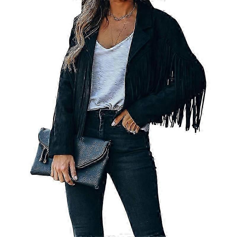 Veste à franges en cuir simili daim pour femmes, manteau à pampilles avant ouvert de moto