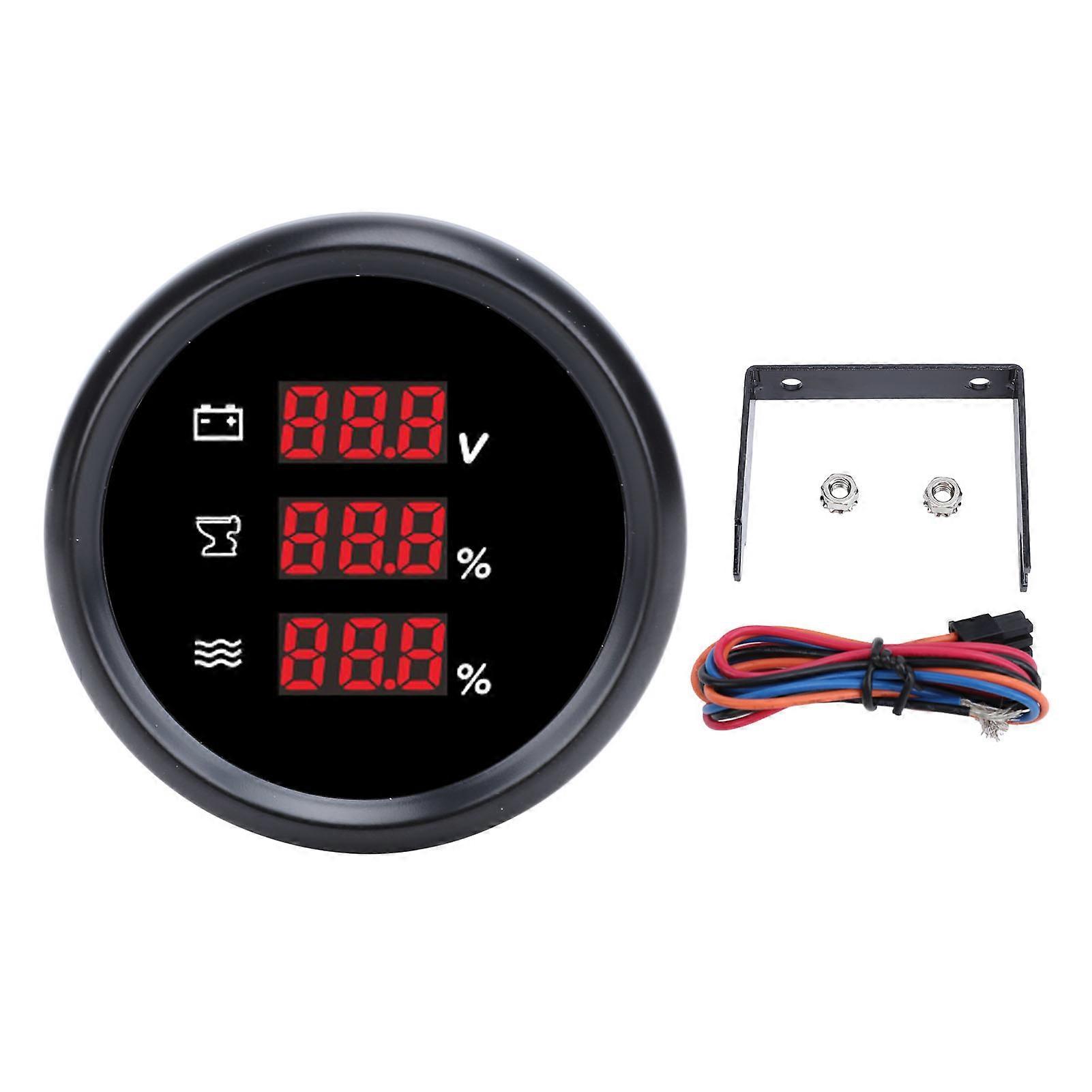 52mm Digital Voltage Sewage Water Level Gauge with Waterproof Red Backlight, Secure Connection Voltmeter for Boat Yacht RV 9-32V DC Black Dial