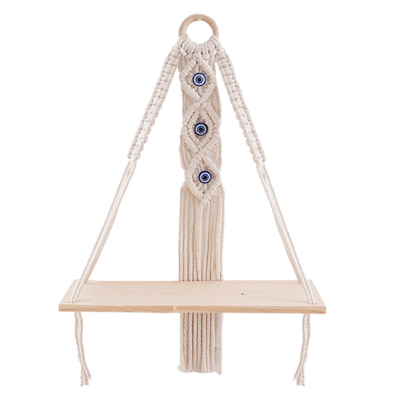 Bohemian Weaving Tapestry Wood Board Rack Cotton Rope Woven Hanging Rack Plant Hanger Stand Macrames Floating Shelf