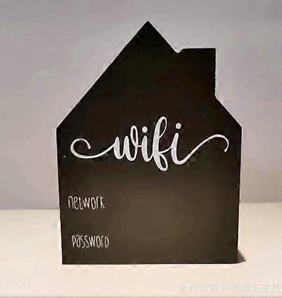 Wifi Password Sign for Home House Shape Chalkboard Sign Writable Wooden Display for Guest Room Erasable Signage with Pen for Home Decor