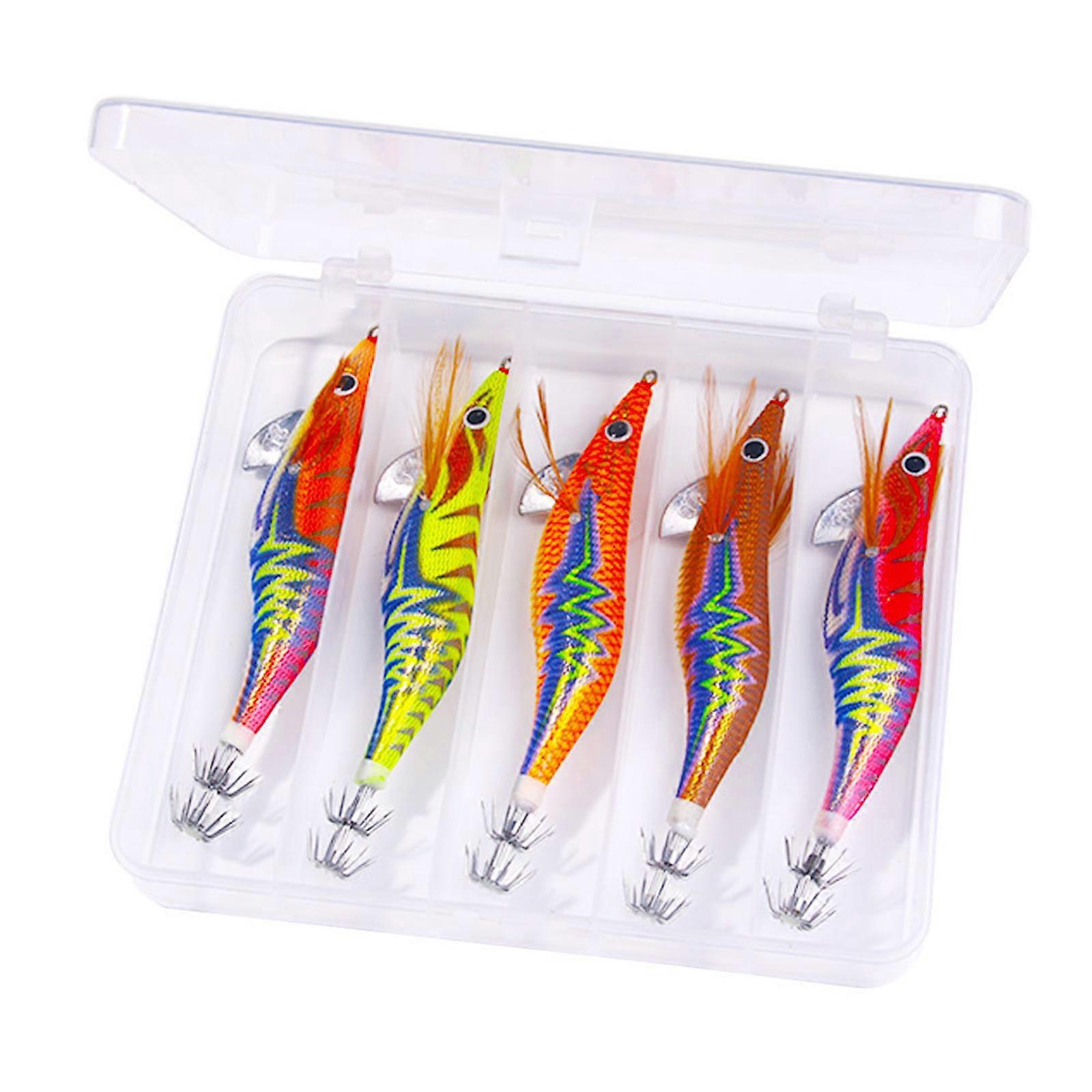 5Pcs Squid Jigs Hook Shrimp Lures Baits Hard Artificial Shrimp Baits with Hook for Fishing Squid Octopuses Easy to Use
