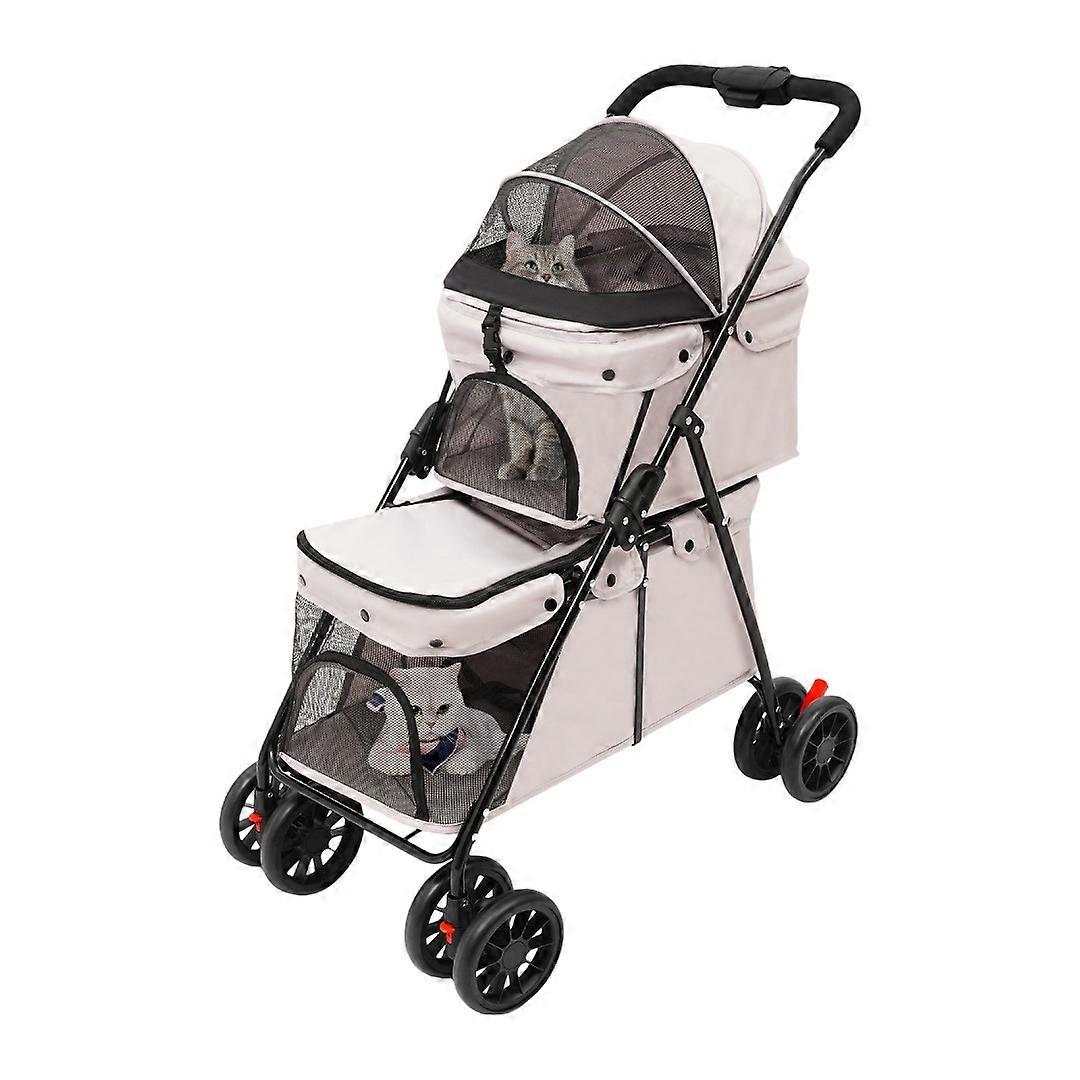 Foldable Double-layer Pet Stroller Black/Khaki/Grey Dogs and Cats Trolley, Trolley for Multiple Pets