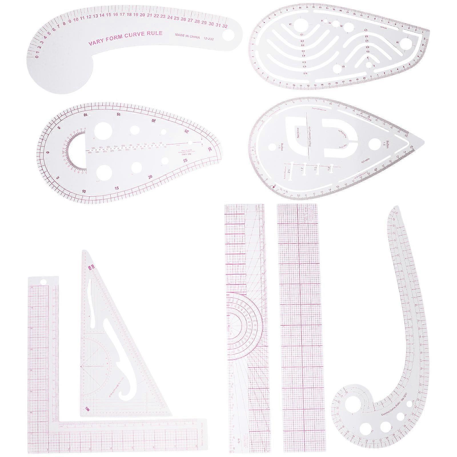 Sewing Rulers Set French Curve Ruler for Pattern Making Tailors Designers Diy Sewing Projects Multifunctional Clear Rulers for Fabric Cutting 1Set