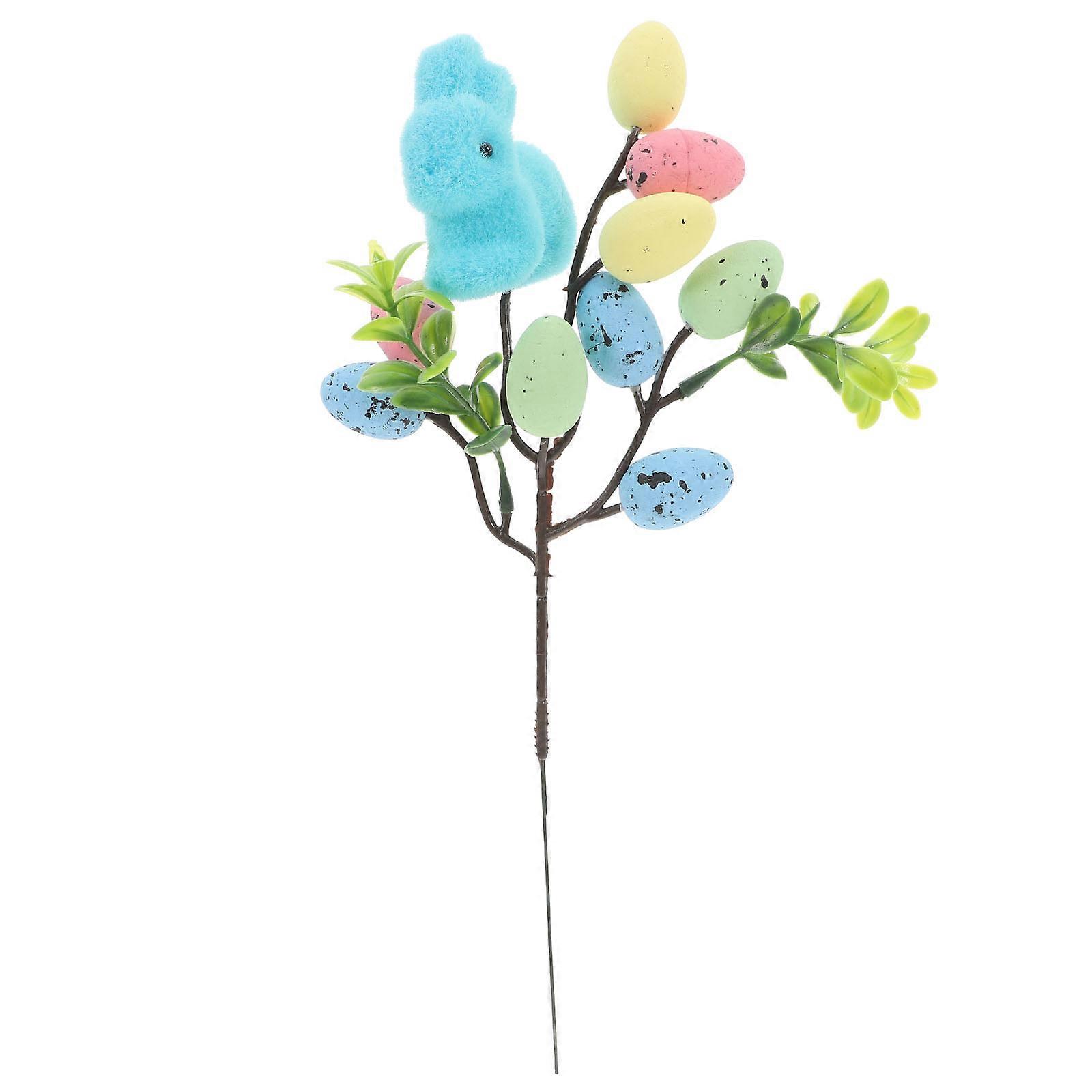 Colorful Foam Easter Egg Branches with Blue Bunny Picks Lightweight Spring Floral Stems for Home Party Decoration Easy to Use Multicolored Spotted
