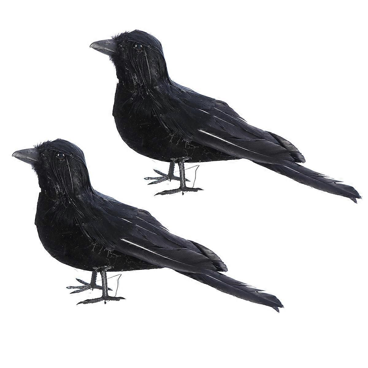 Realistic Crow Decor Halloween Gathering Simulated Crows Props Material Indoor Decoration 2Pcs