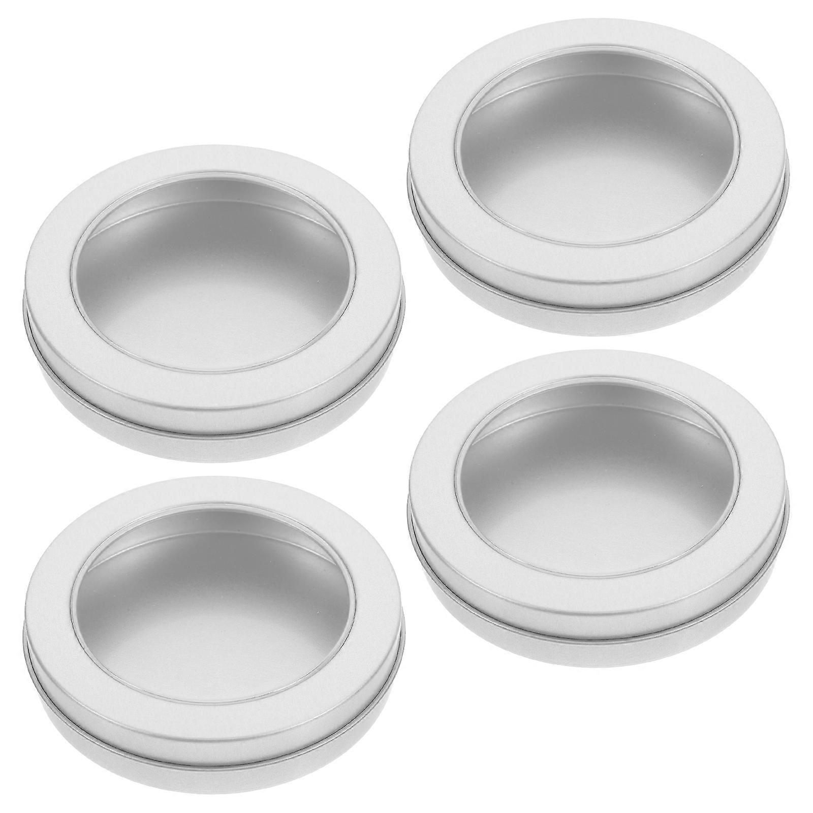 Tin Storage Box Sugar Pancake Case Transparent Round Elegant Packaging For Household Use 4Pcs