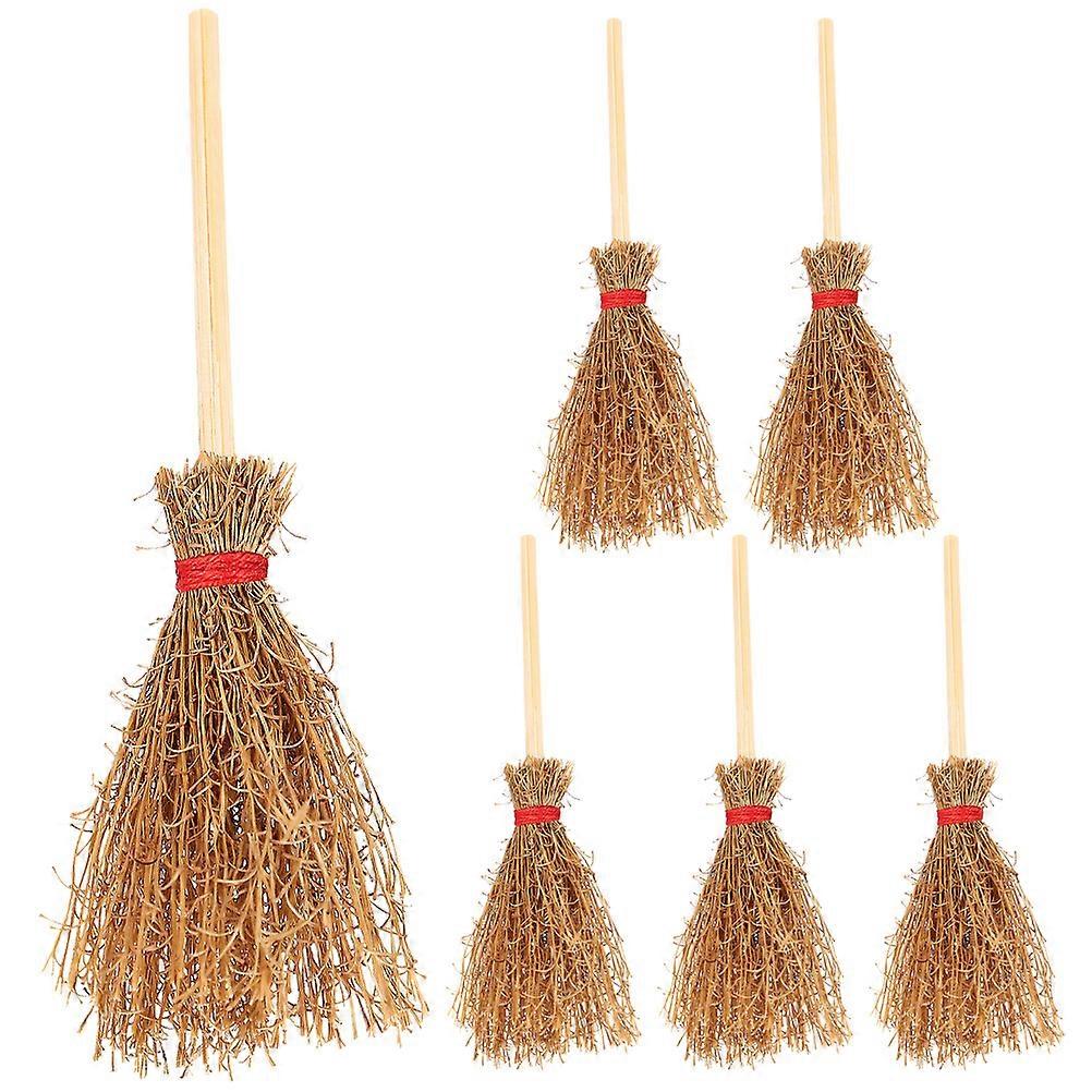 6pcs Mini House Brooms, Realistic Small Cleaning Tools for Dollhouse Decor, DIY Crafts & Halloween Witch Doll Accessories – Lightweight Miniature