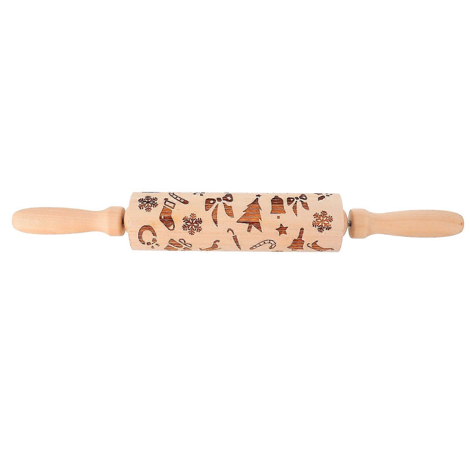 Christmas Design Wooden Rolling Pin For Baking Dough Pastry Roller Kitchen Supplies 35x4.5CM 1Pcs