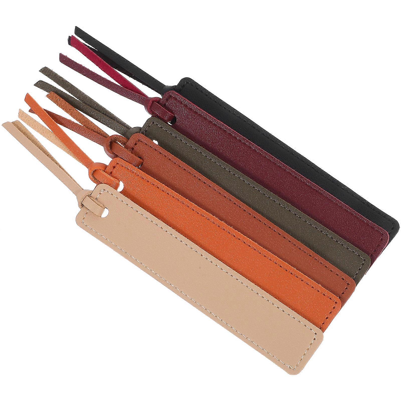 Reading List Bookmark Classic Stitched Page Markers For Book Lovers Rectangular Pu Leather Black 6Pcs