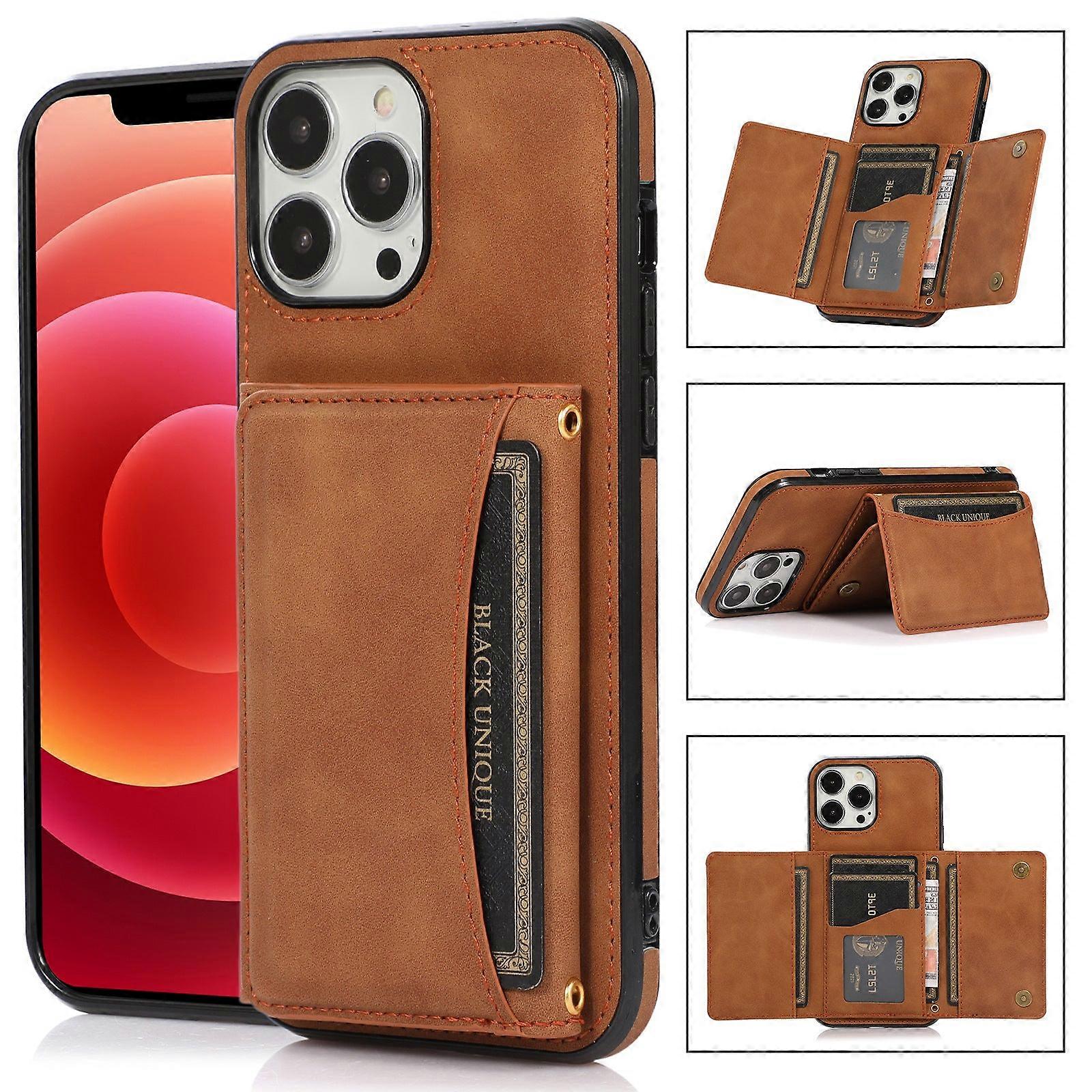 Case For Iphone 13pro Brown Leather Multi-function Wallet Zz23
