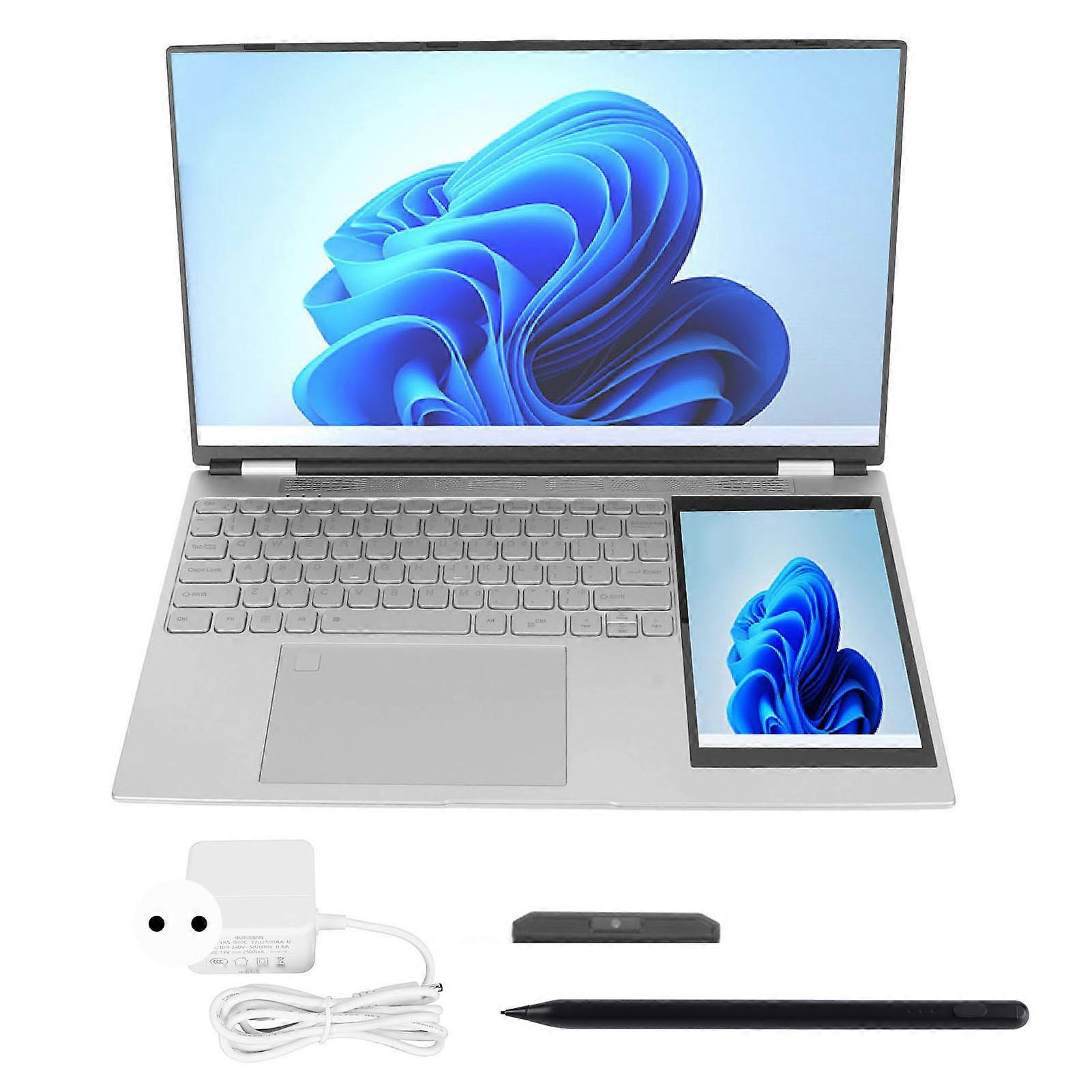 Laptop διπλής οθόνης 1920x1080 15,6 ιντσών IPS 1280x800 7 ιντσών IPS οθόνη αφής 16GB δακτυλικό αποτύπωμα ξεκλειδώνει το φορητό υπολογιστή 100-240V 16GB+512GB EU Plug