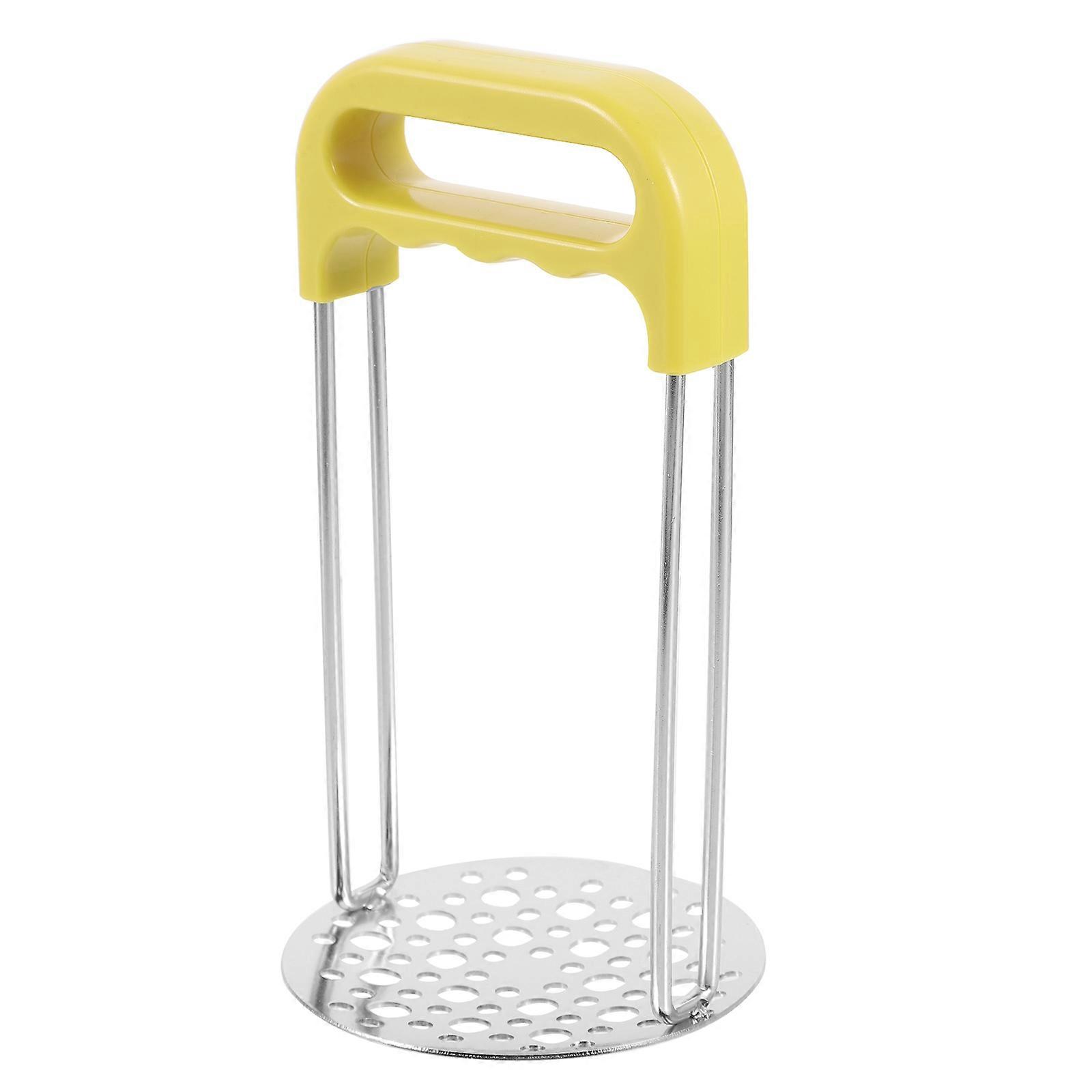 Stainless Steel Potato Presser For Cooking Vegetable Pressing Mashing Potatoes 14x8cm Yellow Simple Design Round Holes 1Pcs