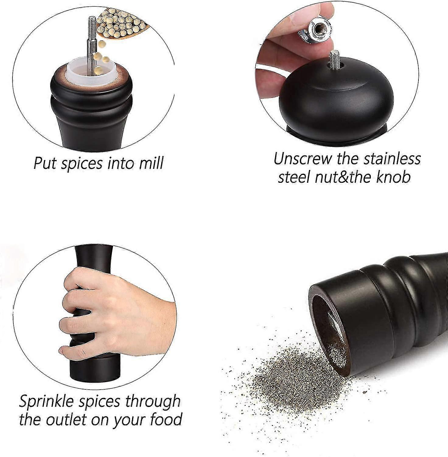 調整可能な粗さ 8 インチ ブラック ウッド ペッパー ミル グラインダー メカニズム さまざまなブランドに適しています