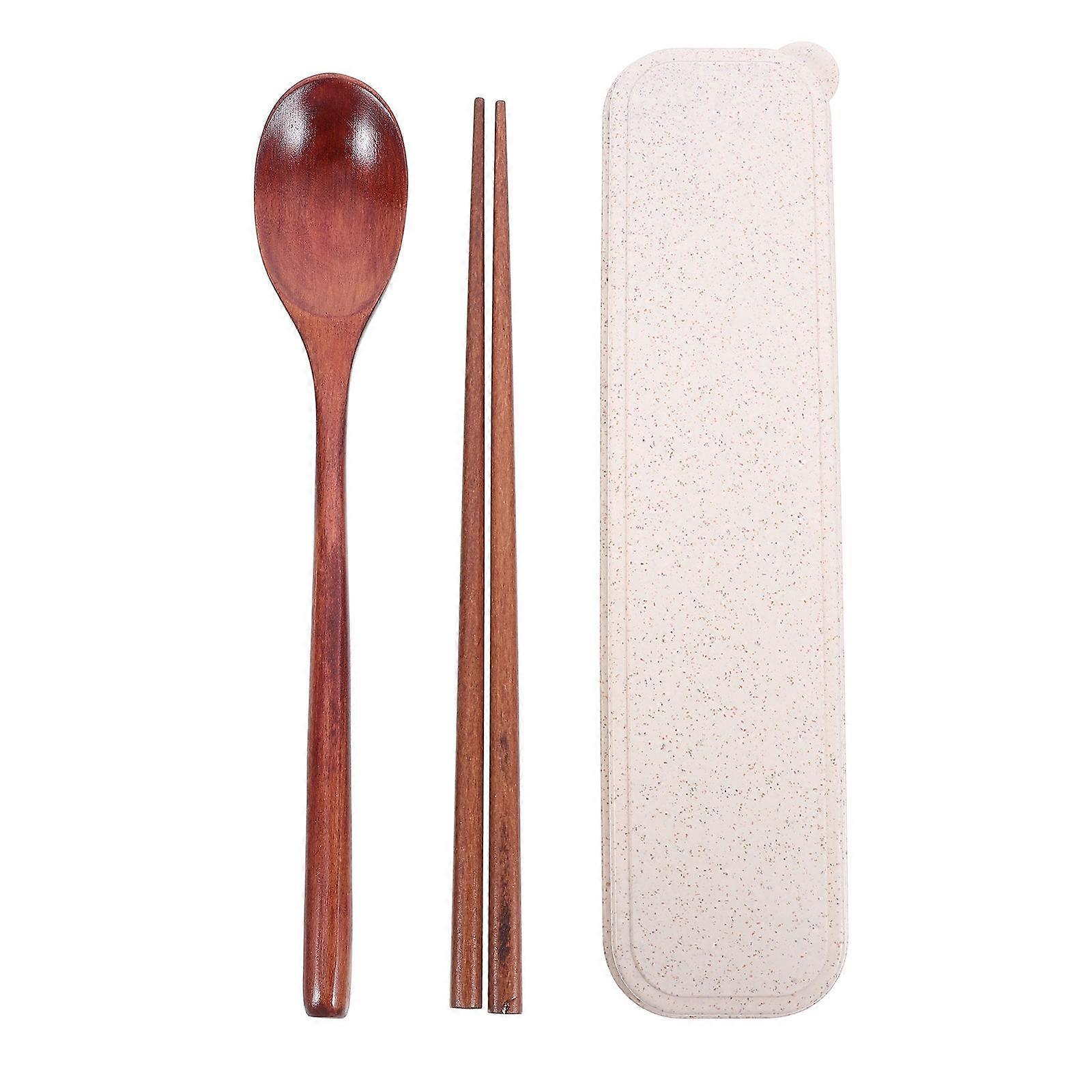 Portable Wooden Spoon and Chopsticks Outdoor Dining Brown Japanese Style Cutlery 23.50X0.80X0.80CM 1Set