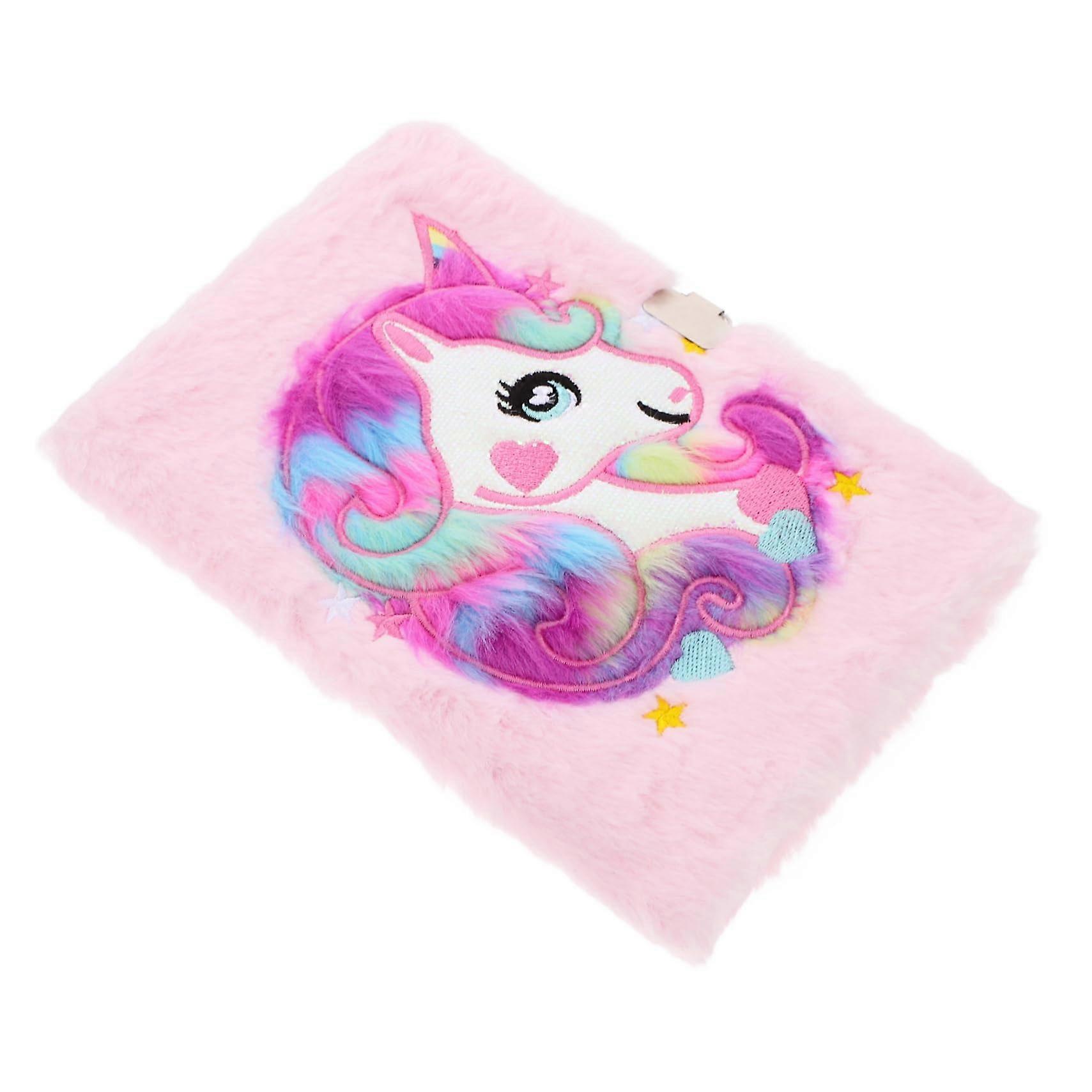 Unicorn Plush Notebook with Lock, Pink Travel Journal for Personal Notes and Creative Writing, Soft Cover Diary