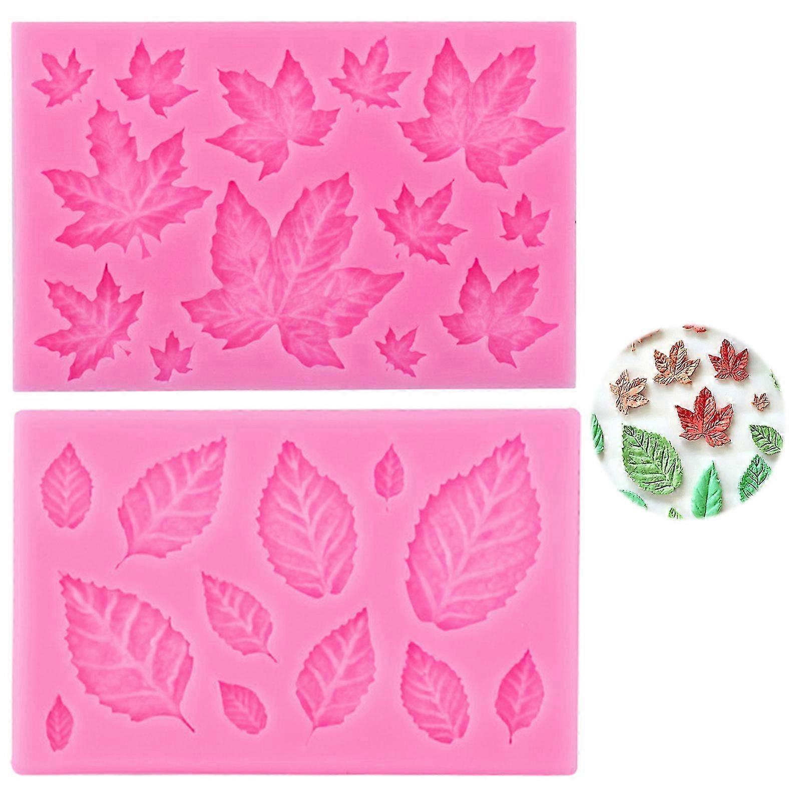 2pcs silicone mold - leaves and maple leaf shapes