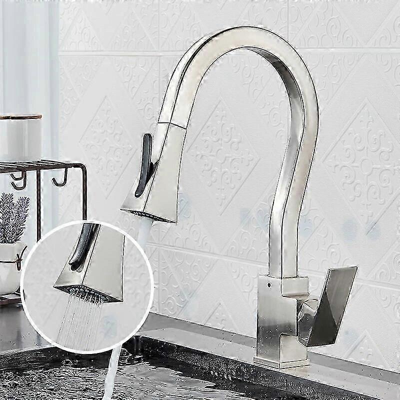 Square Black Kitchen Faucet Single Handle Pull Out Tap 360 Degree Swivel Hot/Cold Water Mixer
