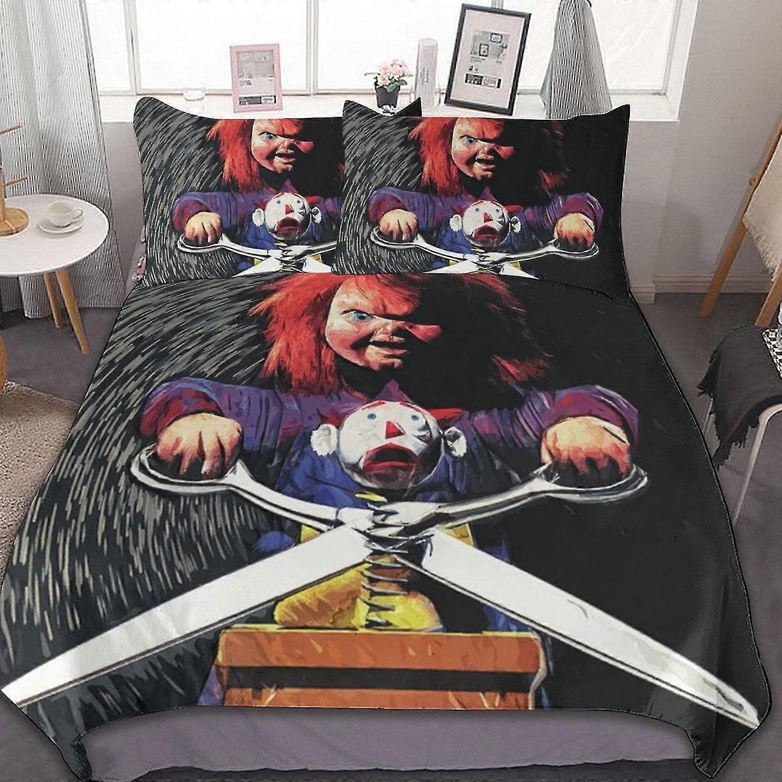 Conjunto de Lençóis Inspirados em Chucky 3 Pcs Capa de Edredom Respirável com 2 Fronhas Macias para Todas as Estações Conjunto de Cama