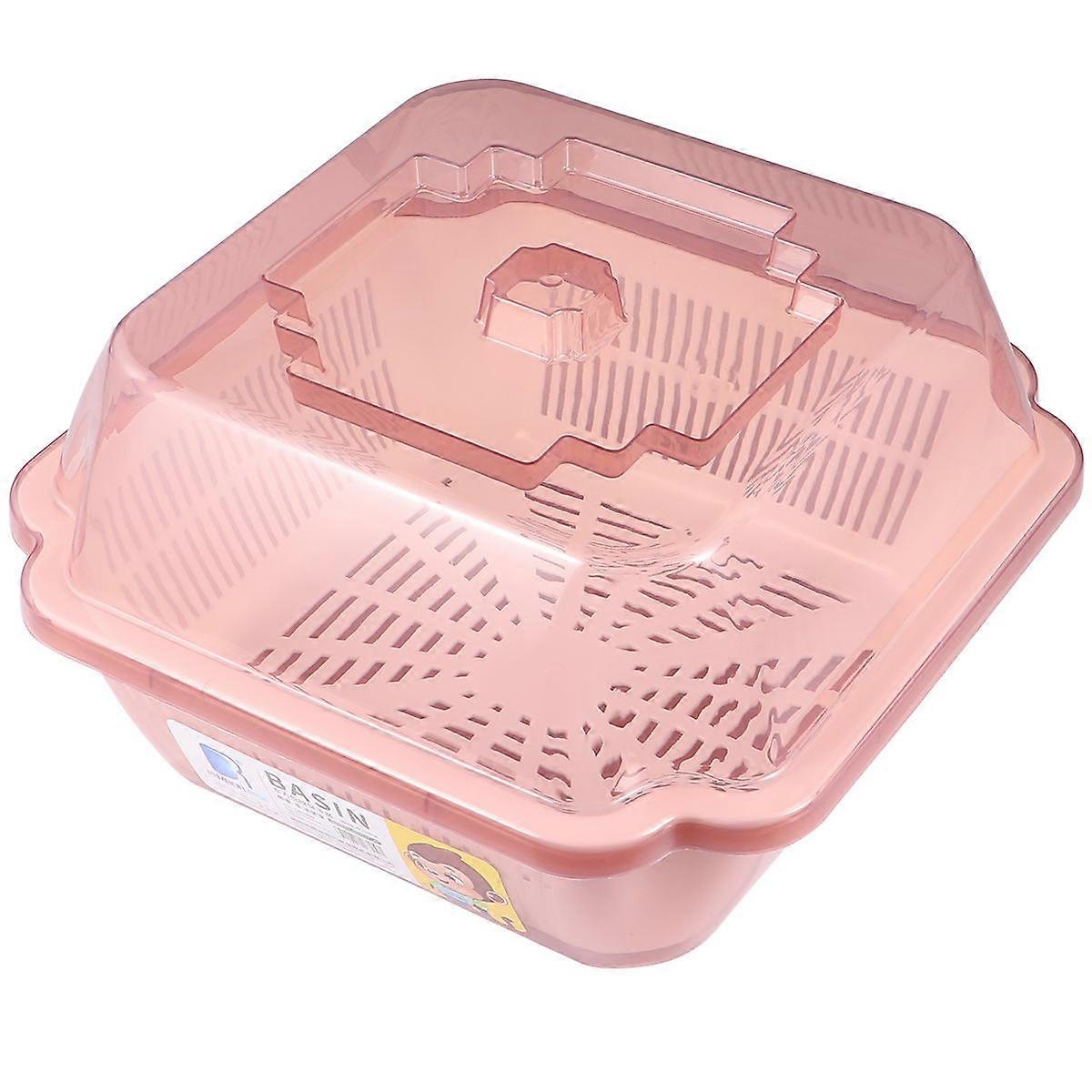 Covered Drying Rack For Dishes Practical Tableware Box Water Draining Storage Shelf Pink Small Size 1Pc