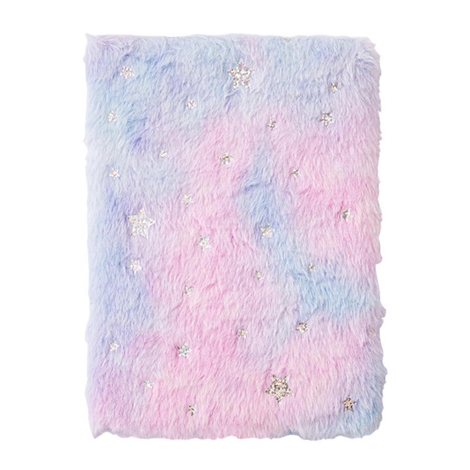 Girl's Diary Notebook Plush Cover Gradient Color 80 Pages Multi-Purpose Journal for Students Star Design