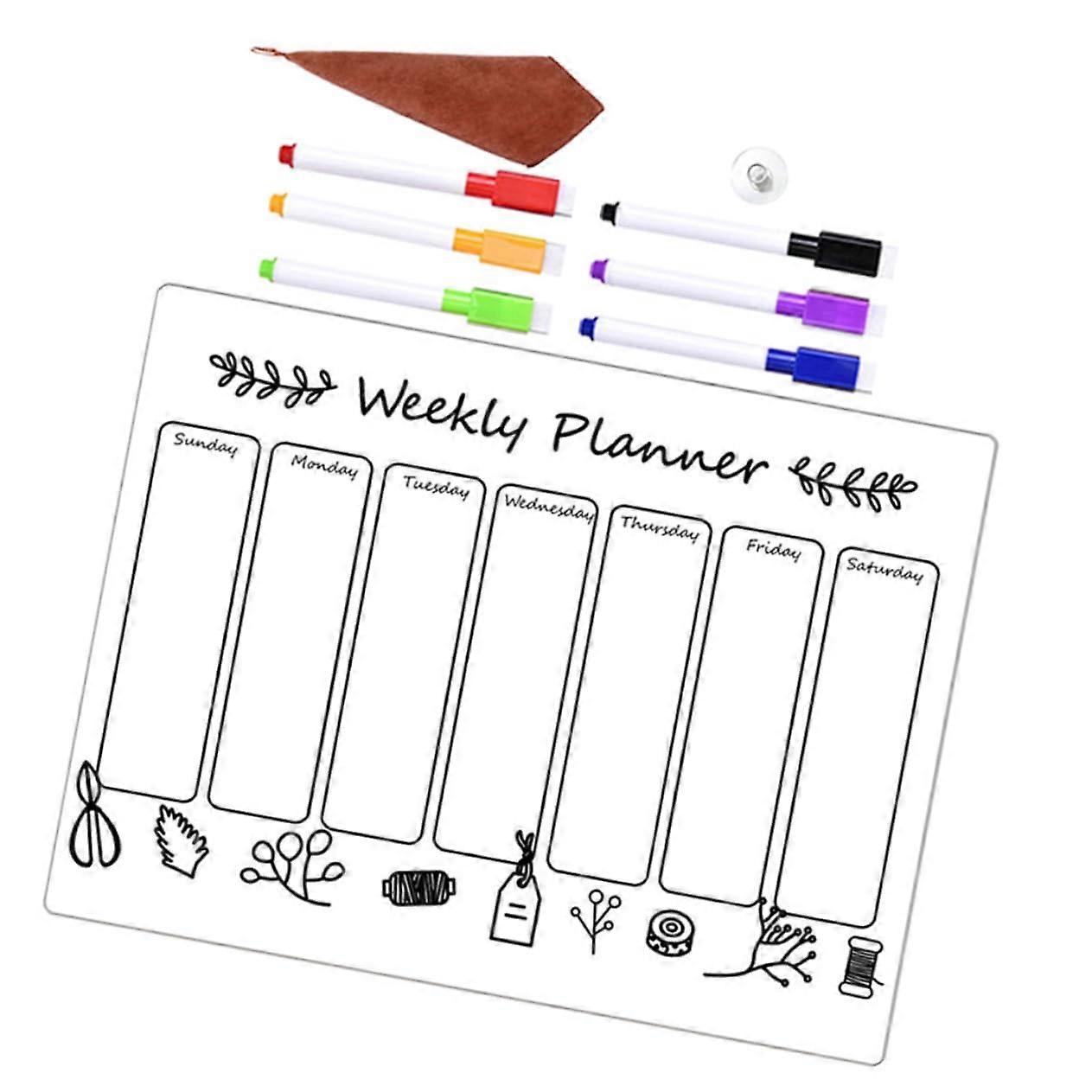 Magnetic Weekly Planner Board Set Fridge Calendar Dry-Erase Surface Easy Mount for Family Planning and Notes