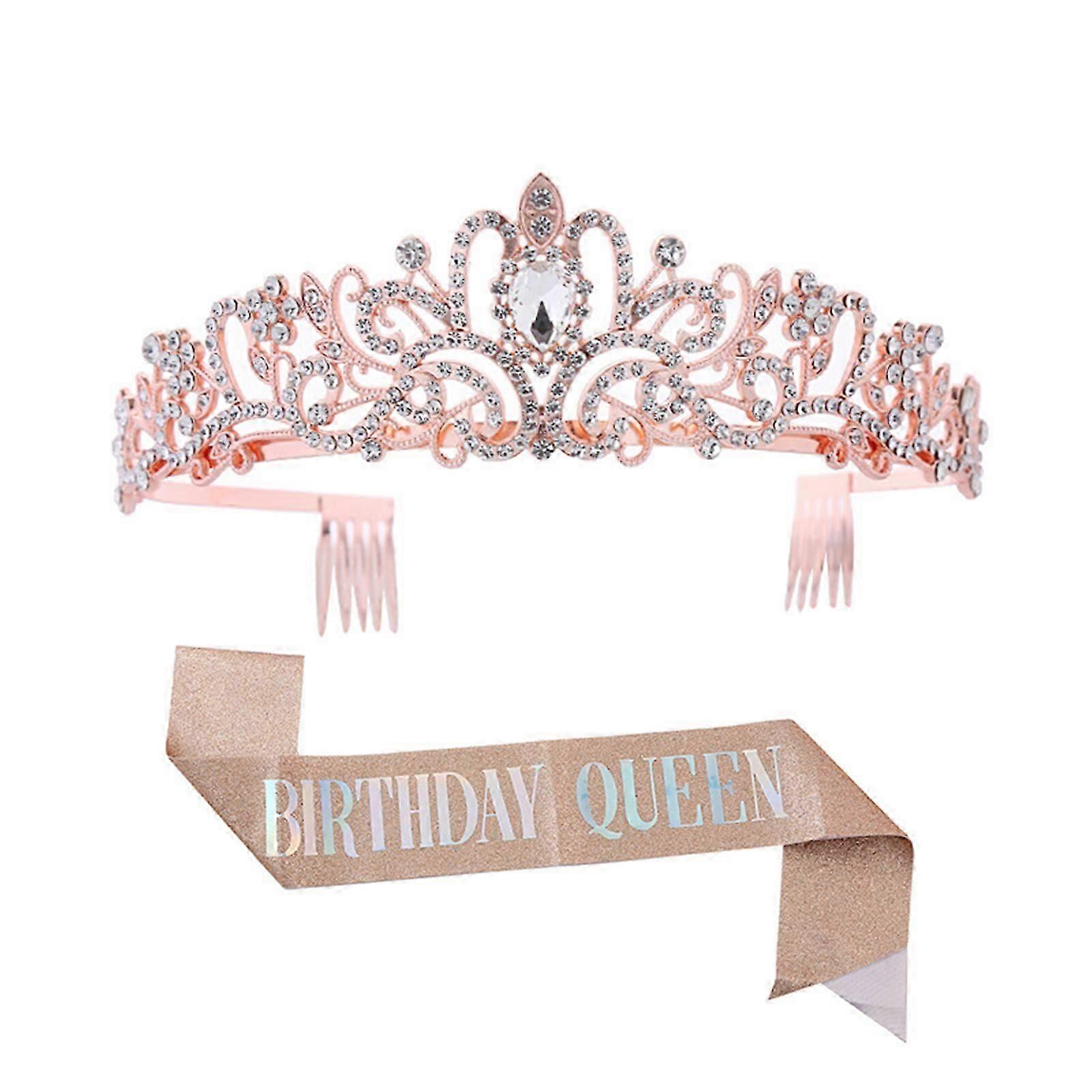 1セットバースデーサッシュバースデークラウン、女性用キラキラプリンセスクラウン、バースデーティアラ、バースデーヘッドバンド、女の子用バースデークラウン