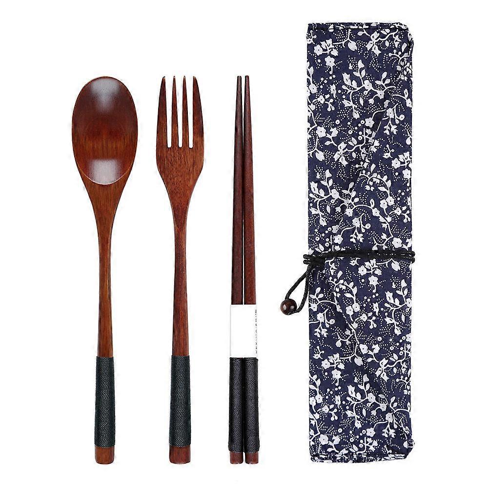 Portable Tableware Set Japanese Style Reusable Utensils Black 3Piece Set For Camping
