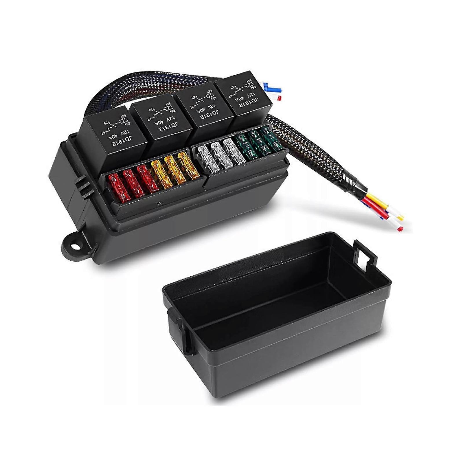 4 Pin/5 Pin Heavy Duty 12-24V 4 Relays 12 Fuses Block Dustproof ABS Housing For Automotive Vehicle Circuit Protection