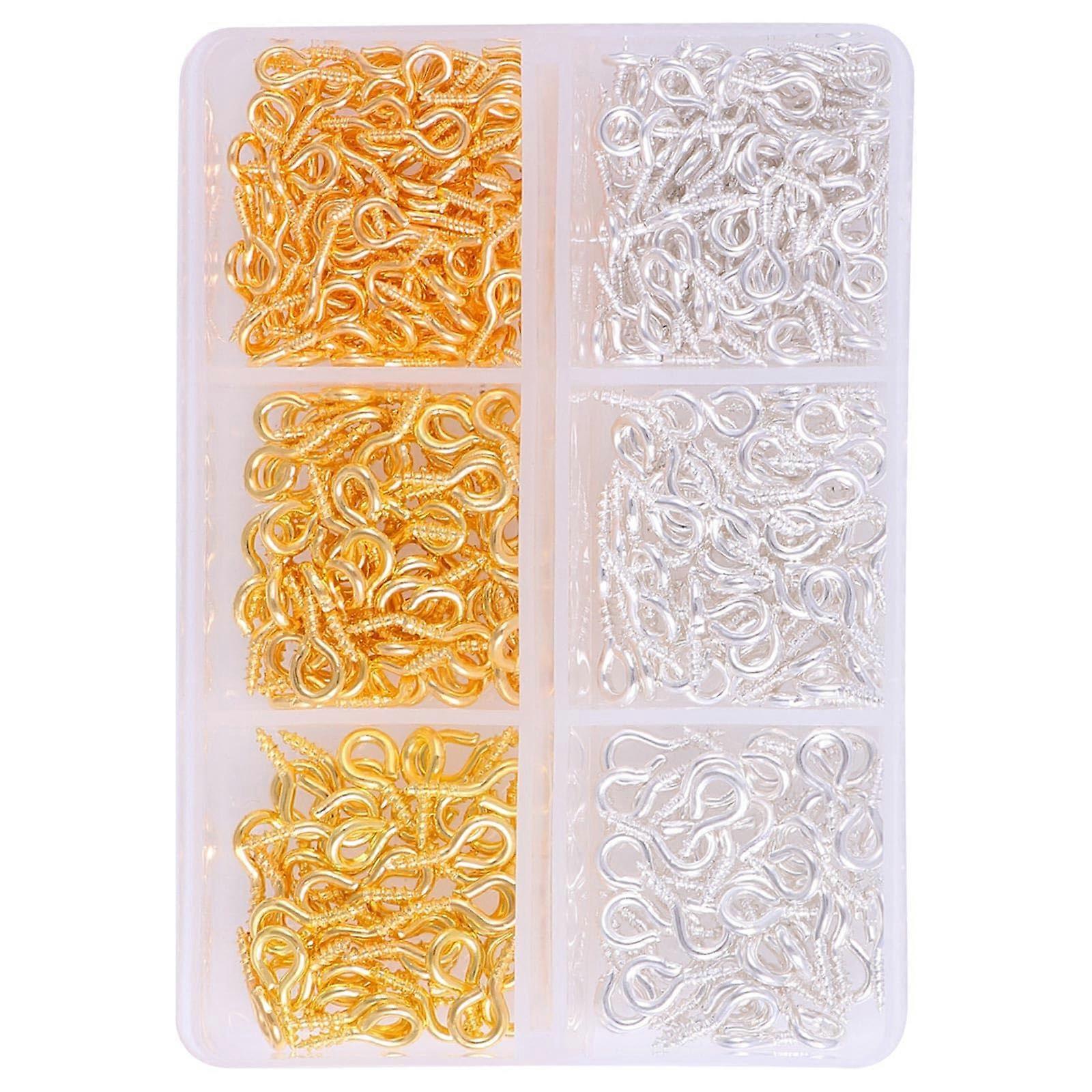 200pcs Screw Eye Pins for Crafts and Jewelry Findings, Screw Eye Hooks in 3 Different Sizes, Gold and Silver.