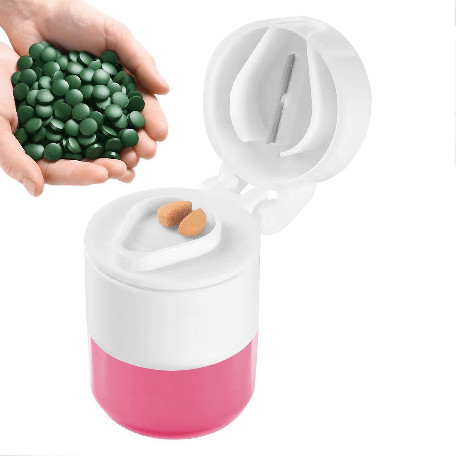 4-in-1 Portable Pill Crusher and Cutter, 2 Pack Multifunctional Travel Pill Splitter in Rose Color for Daily Use