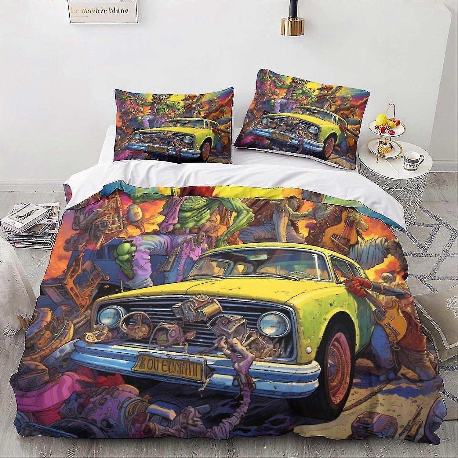 Monsters Bedding Set Duvet Cover 3D Cartoon Pattern Comforter Cover Ultra Soft Vintage Car Theme Quilt Cover for Teens Double