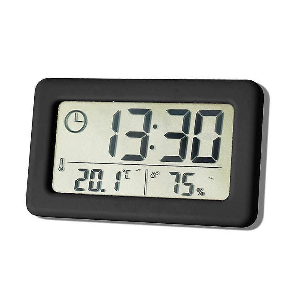 Alarm Clock, Temperature, Humidity, LCD Thermometer, Electronic Portable Hygrometer, Battery Operated, Time, Date, Calendar, Black