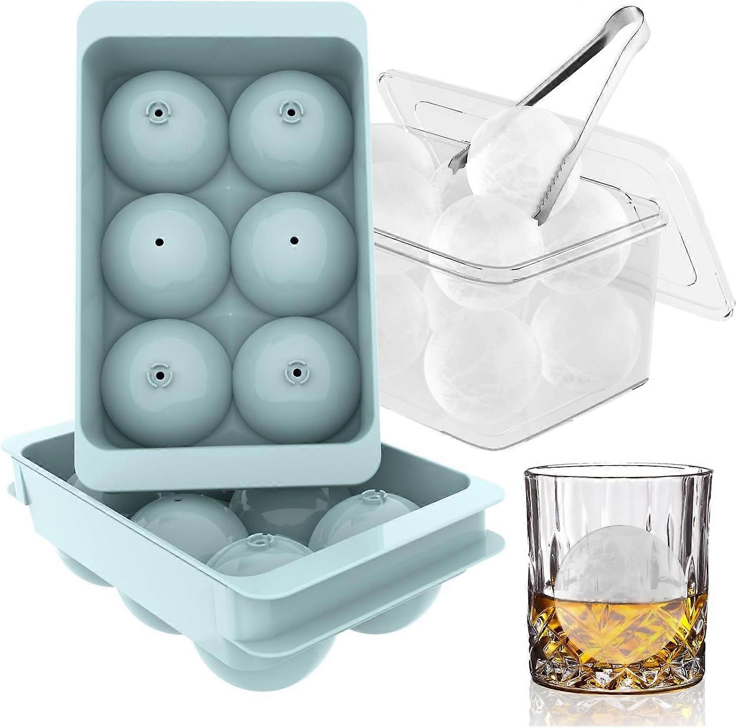 2-Pack 1.9" Blue Large Round Whiskey Ice Cube Molds - Easy Fill & Release Trays for Bourbon, Cocktails & Drinks