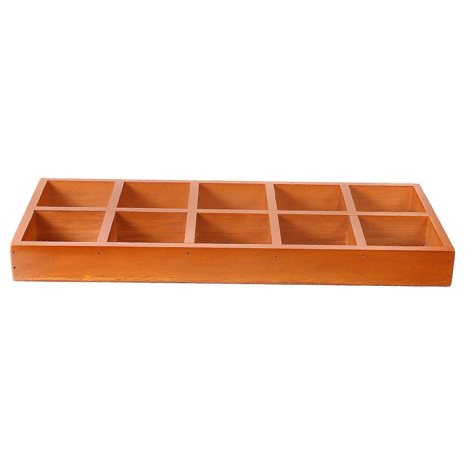 Desktop Storage Container 1Pcs Brown 10 Compartments Wood for Home Storage Container