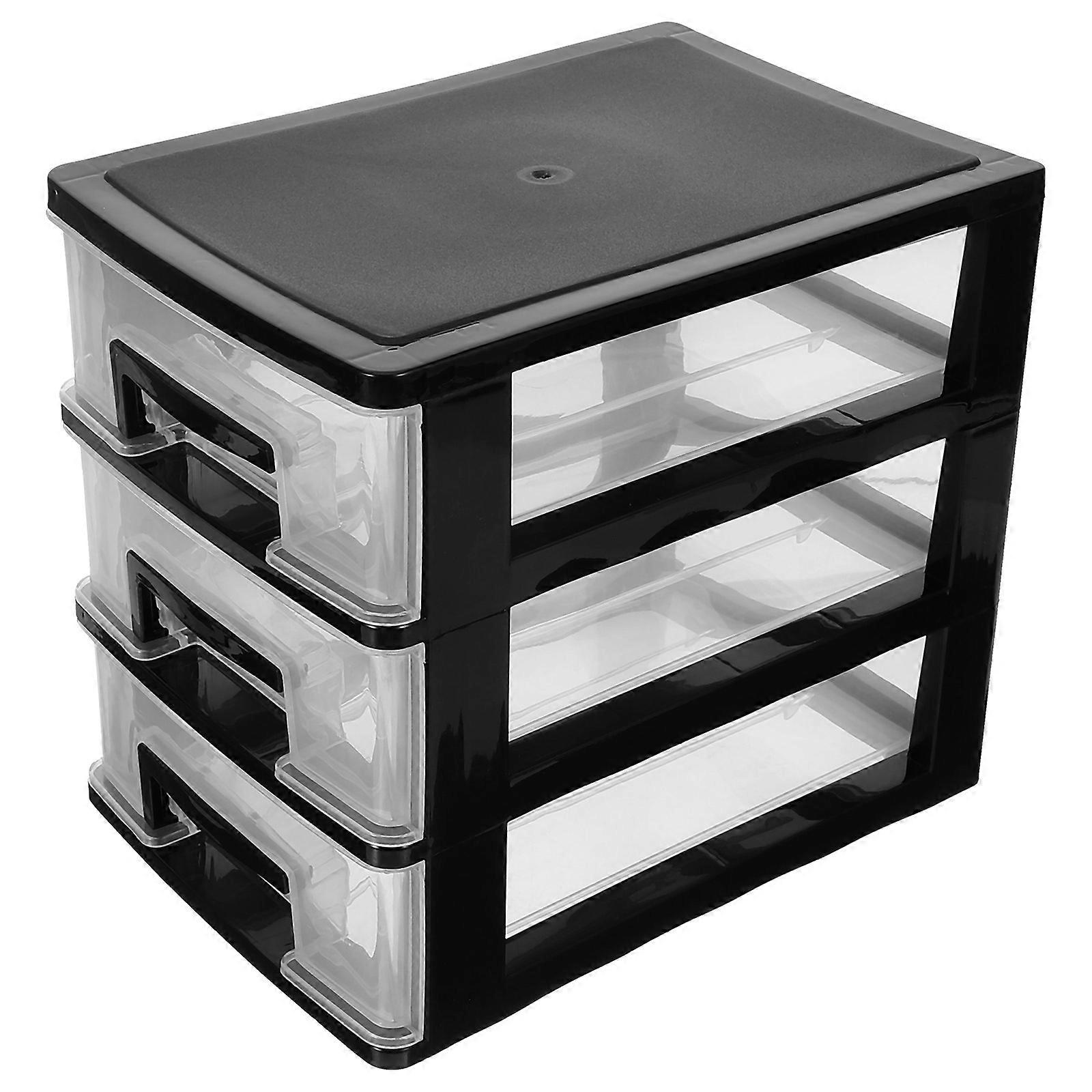 Plastic Drawer Storage Cabinet with Black Frame and Transparent Design – Compact Desk Organizer for Home Office, Study Room, and Document Sorting