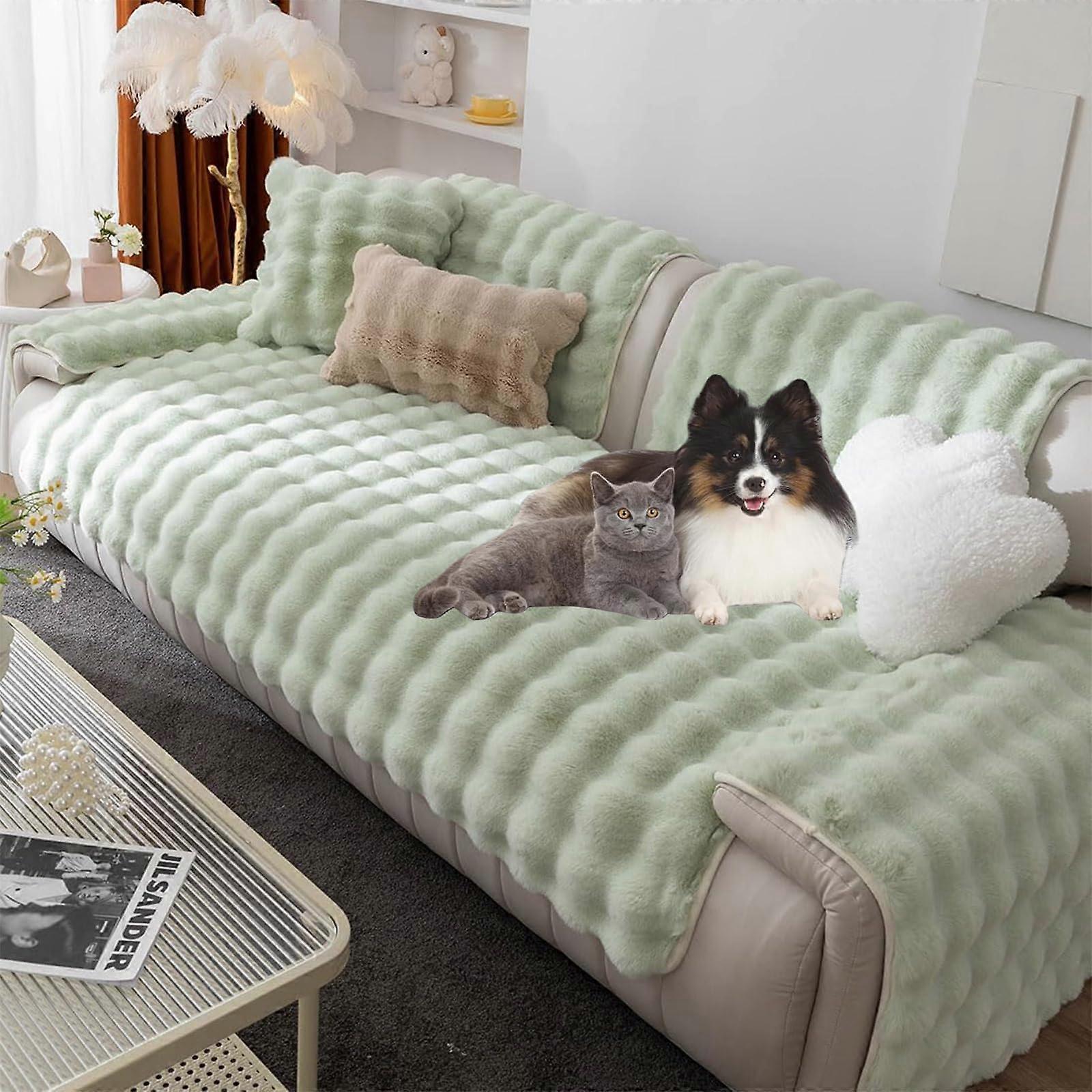 Thick Rabbit Plush Couch Cover, Solid Color NonSlip Sofa Cover, Super Soft Faux Fur (110x160cm, A)