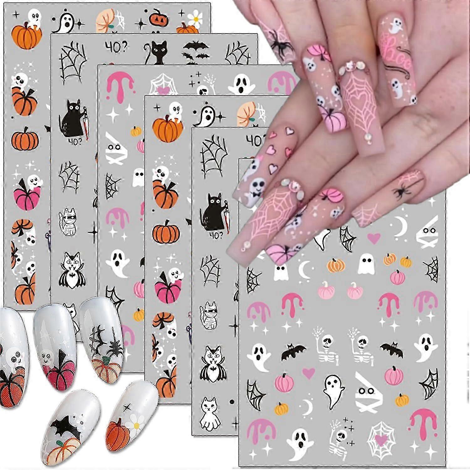 Halloween 3D self-adhesive cute ghost nail stickers.