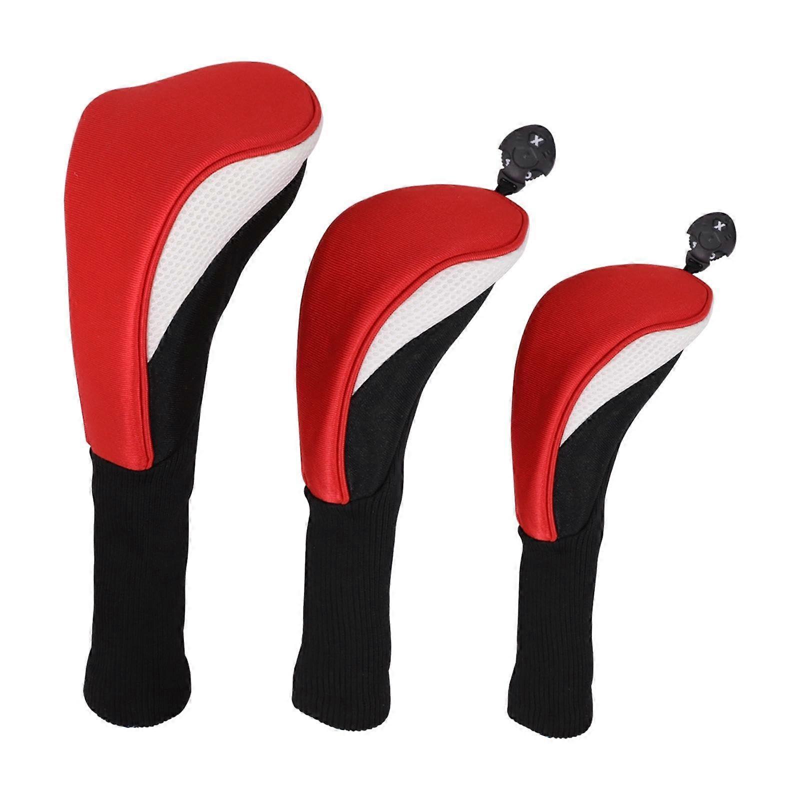 3 Pack Golf Club Covers for Woods, Wear Resistant with Replaceable Number Plates, Red-White, Ideal for Beginners