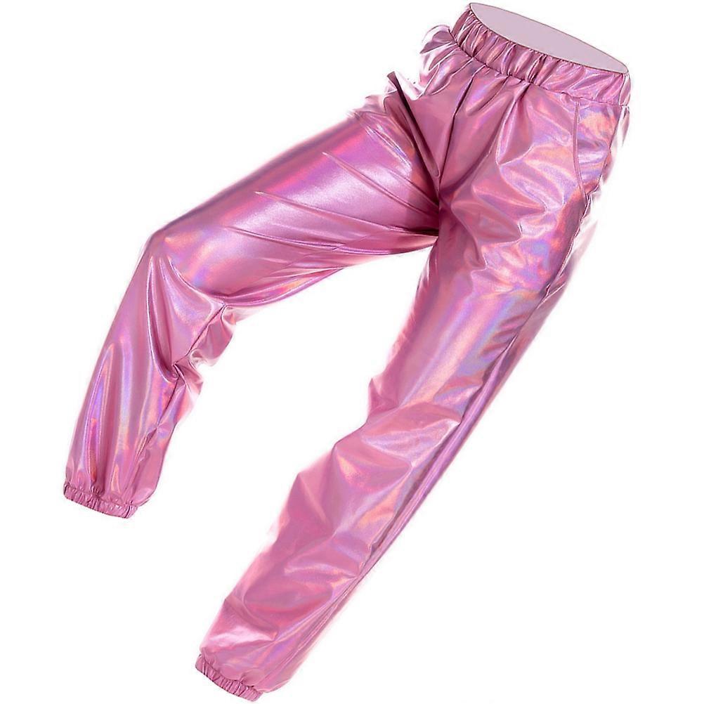 Schlaghose Damen Hip-Hop Pants Pink XL Size Elastic Waistband Breathable Durable 1Set
