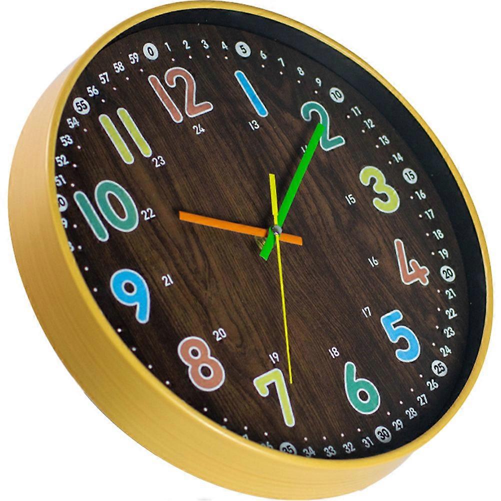 Kids Bedroom Wall Clock Simple Mute Wooden Clock Round Wall Decor Precise Wall Clock
