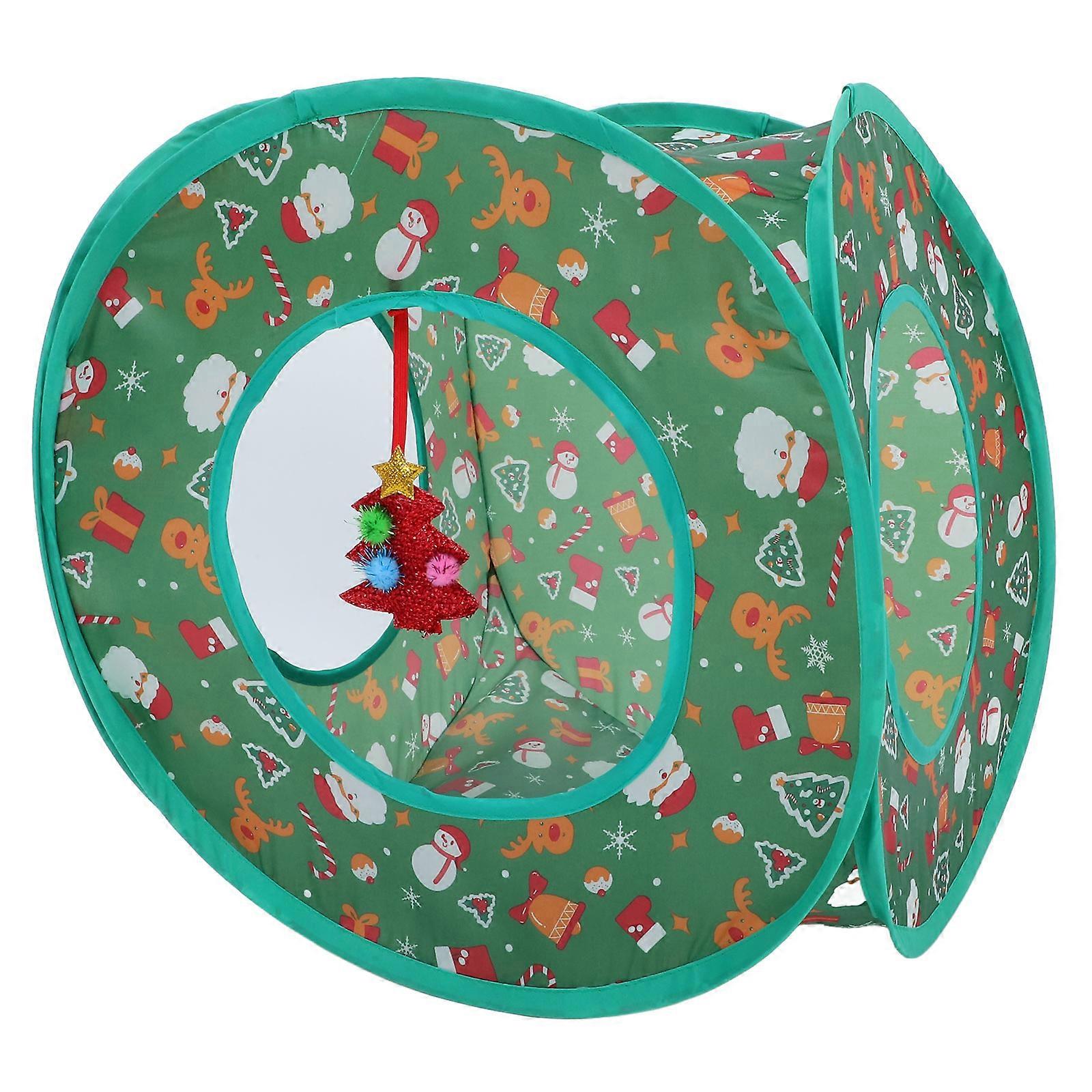 Collapsible Cat Tunnel for Indoor Cats Made of Polyester Green Color Great for Small Spaces and Travel 27.5 Inches