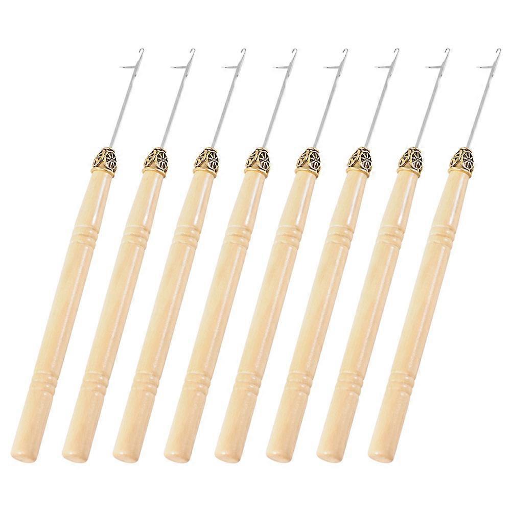 Reusable Crochet Hooks for Hair Dreadlocks Tool Brown Stainless Steel Wood Comfortable Handle 8pcs