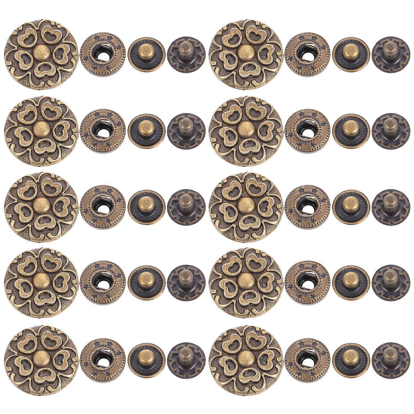 20PCS Zinc Alloy Vintage Bronze Snap Buttons with Unique Cartoon Design, Durable Purse Buckle Fasteners for DIY Wallets and Craft Projects