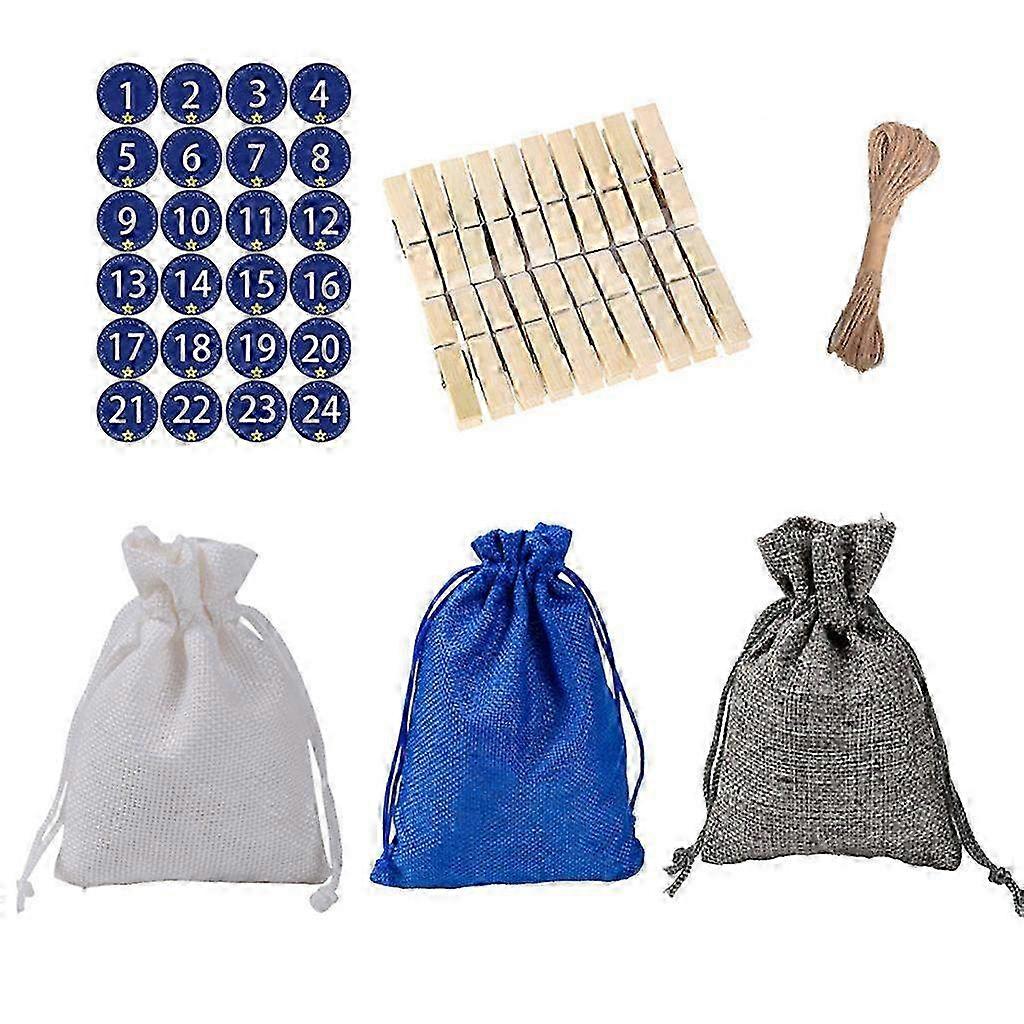 Christmas Patterned Candy Bag & 1-24 Advent Calendar Bundle - Linen Gift Bags for Holiday Countdown & Festive Treats