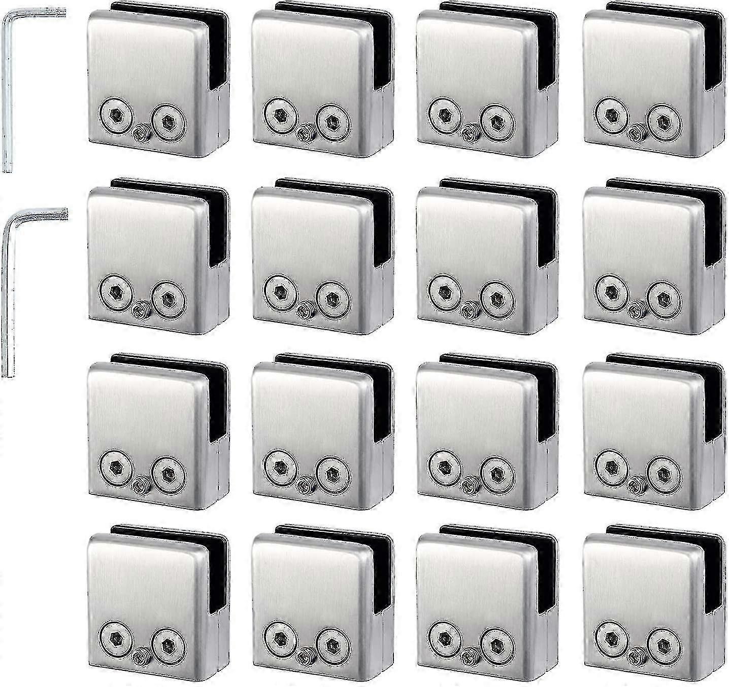 Adjustable Flat-Back Glass Clamps Set for Handrail Balustrade and Staircase - 16 Pieces Size 8-10mm Edition 0731