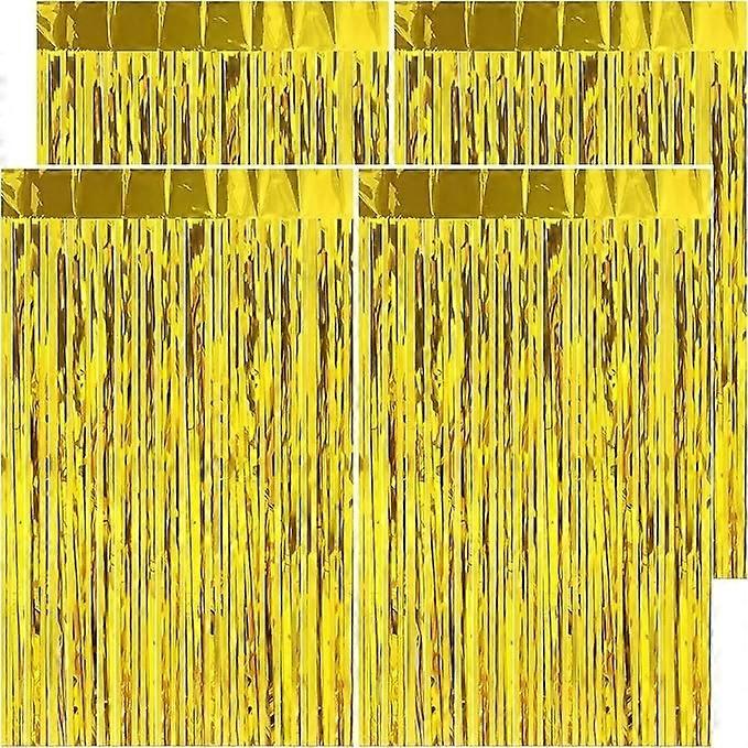 Gold Birthday Fringe Curtain | 4 Pieces 1 x 2M Shiny Metallic Fringe Curtain | Aluminum Background C HG